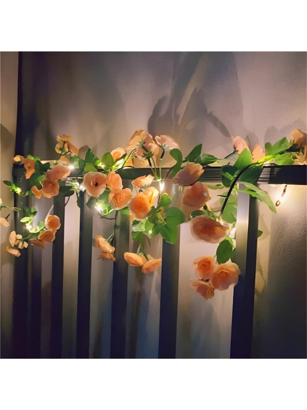 Artificial Flower Garland with 20 LED String Lights, 6FT Hanging Rose
